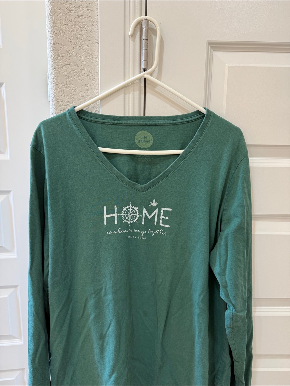 Life Is Good Teal V-Neck 'HOME' Graphic Long Sleeve Tee